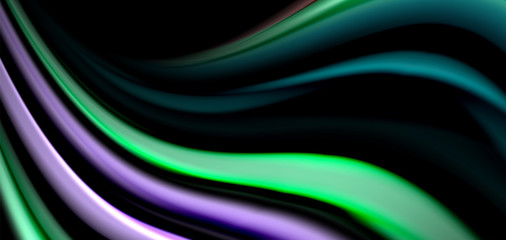 Obraz premium Abstract silk smooth lines on black, multicolored liquid fluid rainbow style waves on black