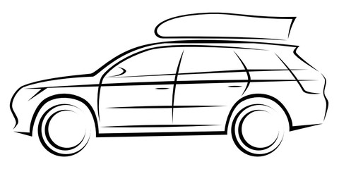 Vector illustration of a SUV or station wagon car with a roof box for more space for travelling and adventures