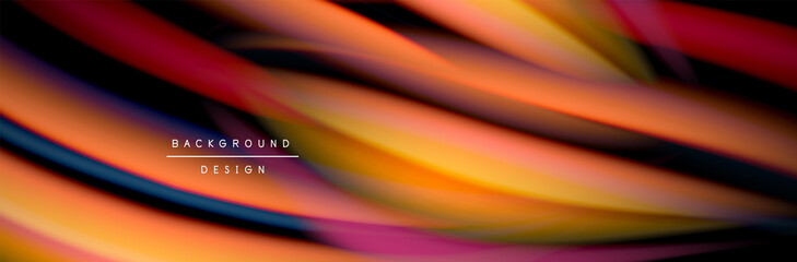 Сolorful flow poster. Wave liquid lines and shapes in black color background. Vector Illustration