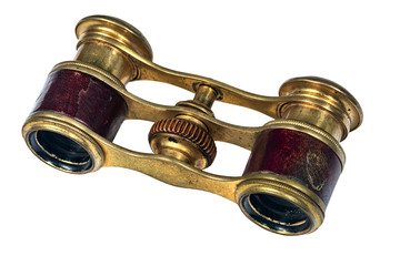 Old and vintage opera glasses. Small binoculars isolated on white background