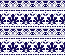 Mexican vector seamless pattern inpired by traditional pottery and ceramics art Talavera Poblana 