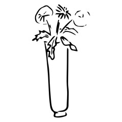 Vase with spring flowers icon. Vector illustration of flowerss in a vase. Hand drawn spring flowers in a pot.