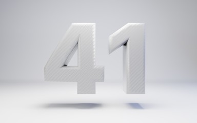 White carbon fiber number 41 isolated on white. 3D rendered white glossy carbon digits for posters, advertisements, banners.
