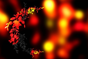 Black background with yellow red bokeh and colored lace