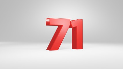 Fototapeta premium Number 71 in red on white background, isolated glossy number 3d render