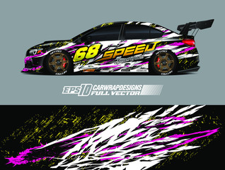Vehicle graphic livery design vector. Graphic abstract stripe racing background designs for wrap cargo van, race car, pickup truck and adventure. Full vector Eps 10. © zoulgraphic