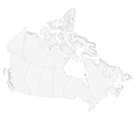 Map of Canada with provinces highlighted light gray background. North american country.