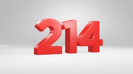 Number 214 in red on white background, isolated glossy number 3d render