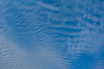 Blue sky with white clouds, (Cirrocumulus clouds)  in blue sky on sunny peaceful day.