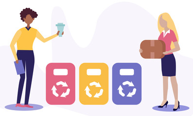 the office staff separates the garbage. corporate social responsibility concept. reasonable consumption.