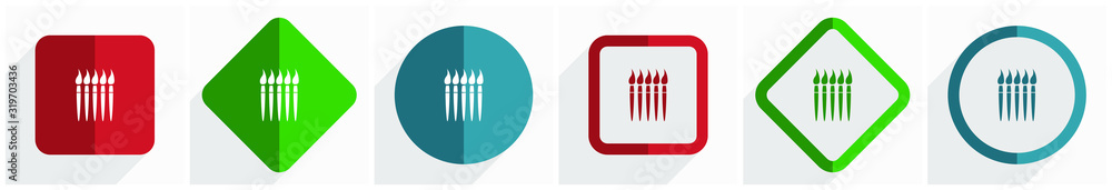 Poster paint brush, art, paintbrush icon set, flat design vector illustration in 6 options for webdesign an
