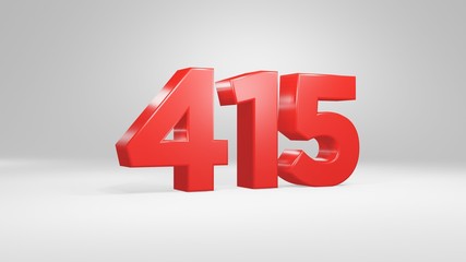 Number 415 in red on white background, isolated glossy number 3d render