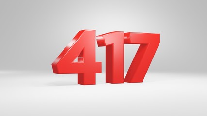 Obraz premium Numer 417 na czerwono na białym tle, na białym tle błyszczący renderowanie 3d numer