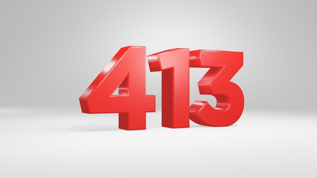 Number 413 in red on white background, isolated glossy number 3d render