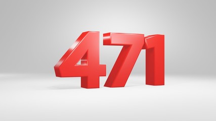 Number 471 in red on white background, isolated glossy number 3d render