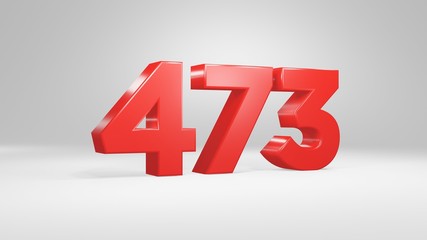 Number 473 in red on white background, isolated glossy number 3d render