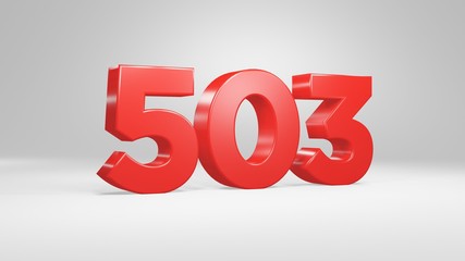 Number 503 in red on white background, isolated glossy number 3d render