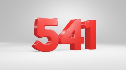 Number 541 in red on white background, isolated glossy number 3d render