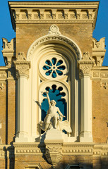 Historical industrial architecture - Prometheus sculpture at the facade of former VEF (Union)...