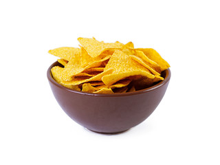 Nachos with cheese. Corn chips isolated on white background
