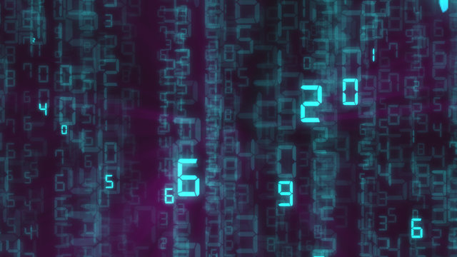 Abstract binary background, number streams, matrix effect.