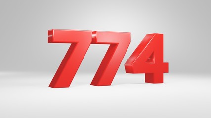 Obraz premium Number 774 in red on white background, isolated glossy number 3d render