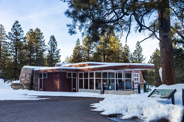 Fototapeta na wymiar Utah Parks Gas Service Station in Bryce Canynon NP in winter covered with snow