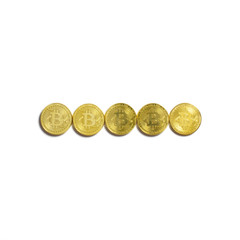 the minus symbol  laid out of bitcoin coins and isolated on white background
