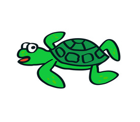 Little turtle on a white background. Vector illustration.