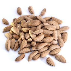 Migdal on a white isolated background. Food nuts for your website design. Theme of cooking and cooking