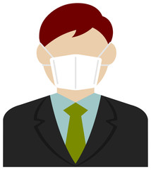Faceless business person (male / upper body) wearing a mask vector illustration / Coronavirus (influenza  hay fever etc.)  prevention.
