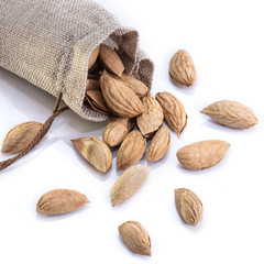 Migdal on a white isolated background. Food nuts for your website design. Theme of cooking and cooking