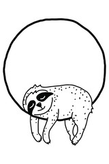 Sloth on a branch coloring book for adults vector illustration. Anti-stress coloring for adult. Zentangle style. Black and white lines.