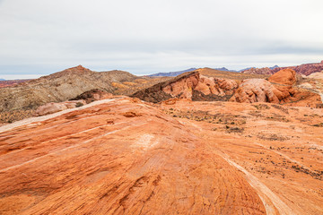 Red and white rocks & desert of Valley of Fire in Nevada, USA