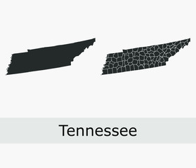 Tennessee vector maps counties, townships, regions, municipalities, departments, borders