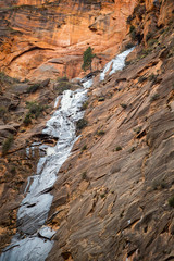 Fototapeta na wymiar Frozen waterfall in Zion National Park a day of winter