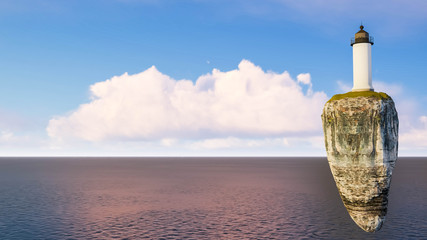 Levitation Land With Lighthouse 3D Rendering