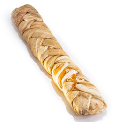 Cheese braid on a white isolated background. Food dried dried fruit for your website design. kitchen theme