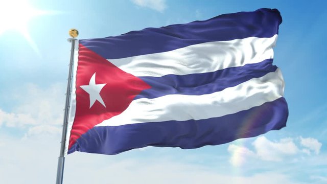 Cuba flag waving in the wind against deep blue sky. National theme, international concept. 3D Render Seamless Loop 4K
