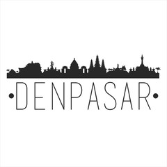 Denspasar Indonesia. City Skyline. Silhouette City. Design Vector. Famous Monuments.
