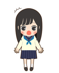 びっくりする女の子（縁取り）