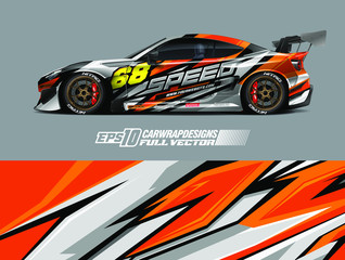 Vehicle graphic livery design vector. Graphic abstract stripe racing background designs for wrap cargo van, race car, pickup truck and adventure. Full vector Eps 10.