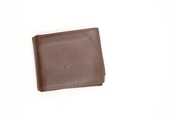 Old brown wallet on a white background