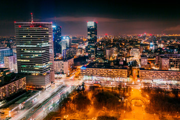 Widok z Pałacu Kultury Warszawa nocą