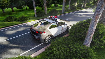 Police Car on Street, 3D Rendering © Lasha Kilasonia