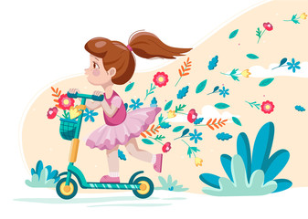Kids on scooters illustration vector © Наталья Пшеничная