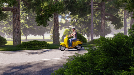motorcycle on street, 3D Rendering