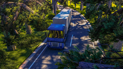 Truck Car Transportation on Street, 3D Rendering