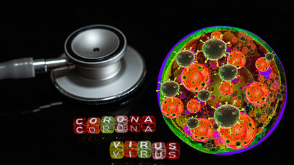 Colorful text "Corona virus" and  