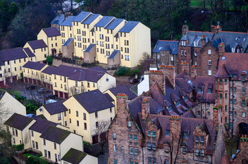 Obraz premium Top view on Dean village in old part of Edinburgh in morning hours, capital of Scotland